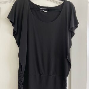 Black Asymmetrical Flutter Sleeve Blouse